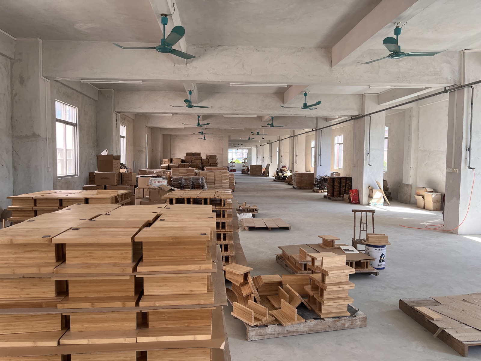 Workshop with semi-finished wooden products