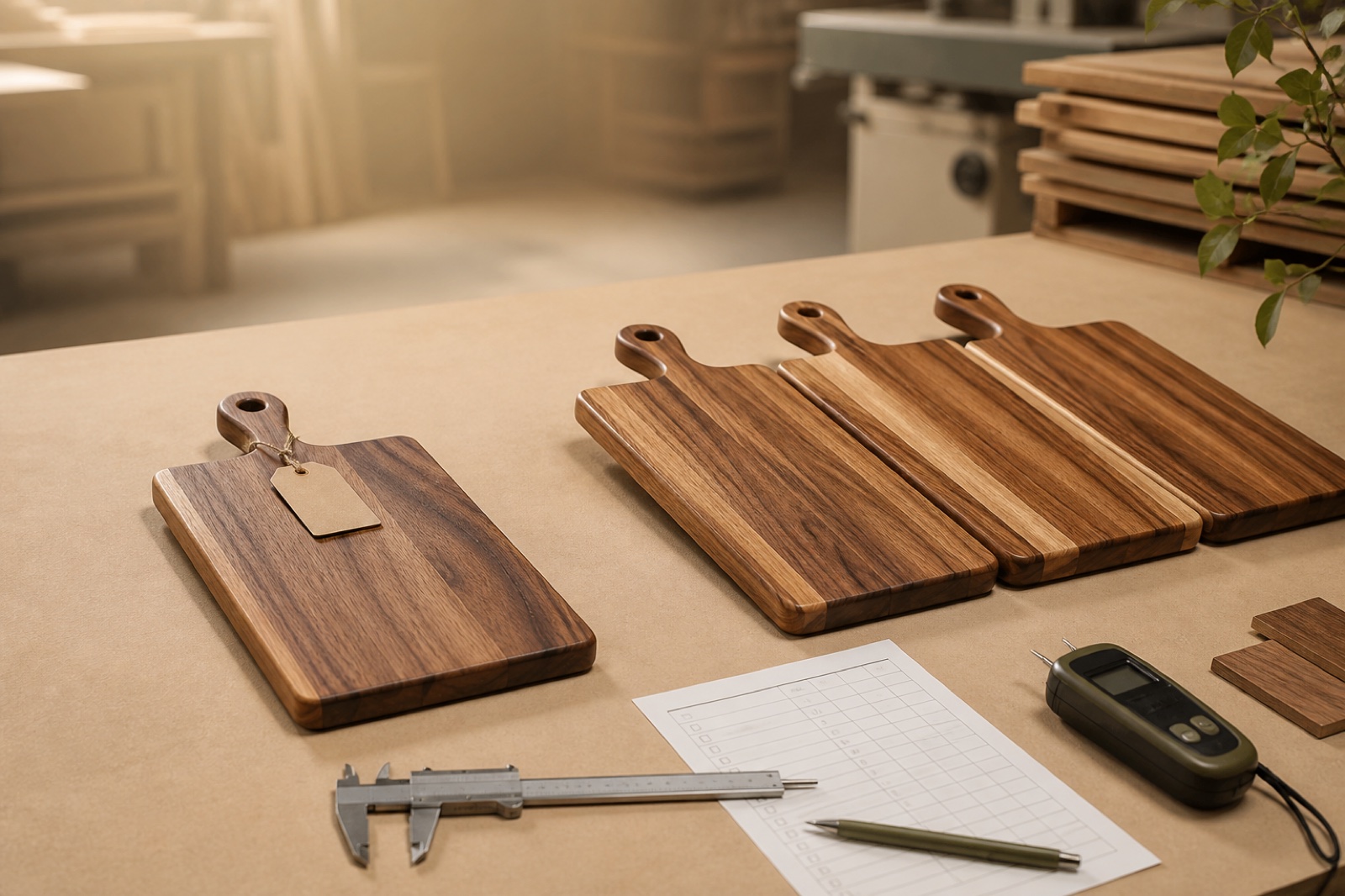 Technical drawing and wooden product sample review